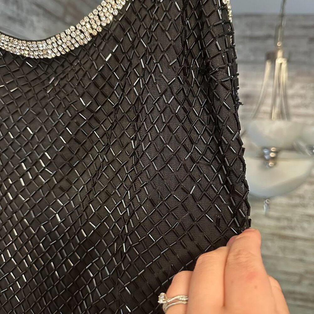 NWT Mac Duggal Black Beaded Spaghetti Strap Gown Sz 14 Formal Evening Dress - Picture 15 of 16